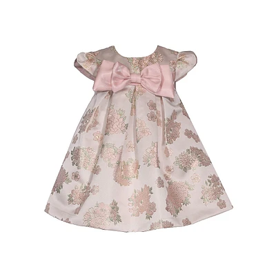 Ensemble robe et bloomer en jacquard fleuri avec bordure nœud pour bébé fille