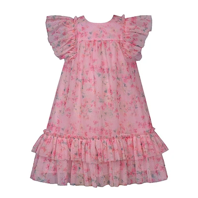 Robe fleurie en maille à plusieurs niveaux pour petite fille