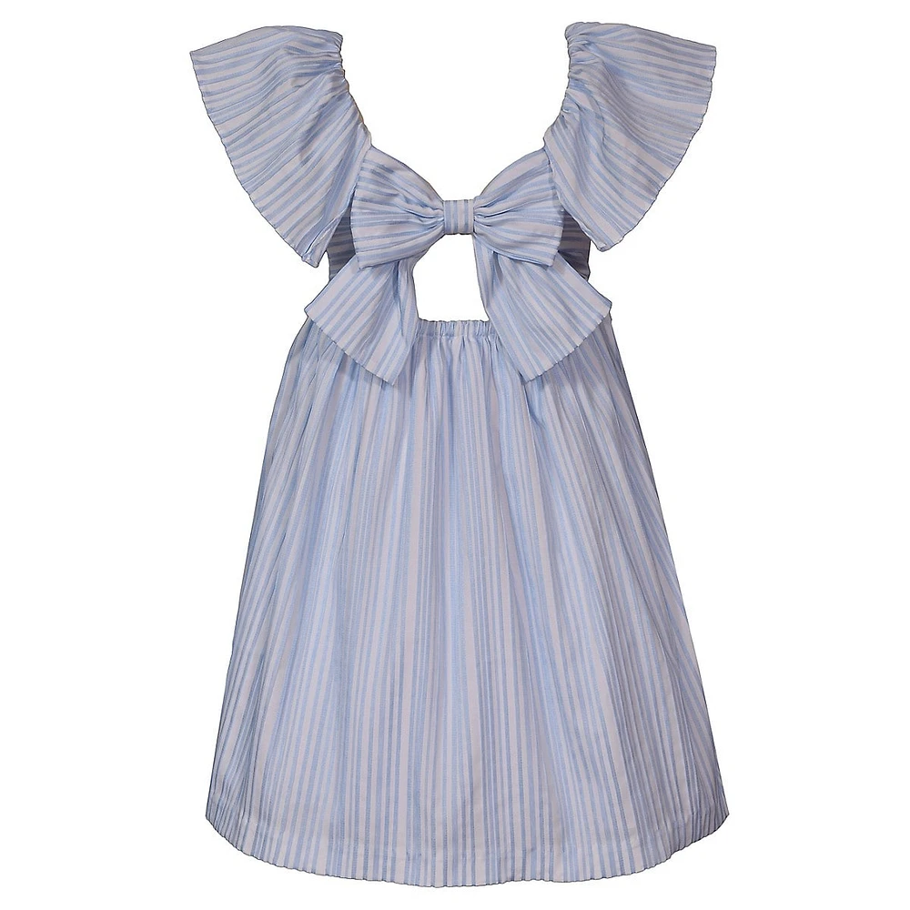 Little Girl's Open-Back Flutter-Sleeve Striped Dress