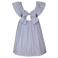 Little Girl's Open-Back Flutter-Sleeve Striped Dress