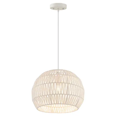 17.5" Round Paper Pendant Ceiling Light Fixture With Adjustable Hanging Rope