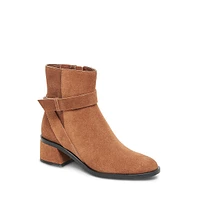 Leland Strappy Block-Heel Suede Booties