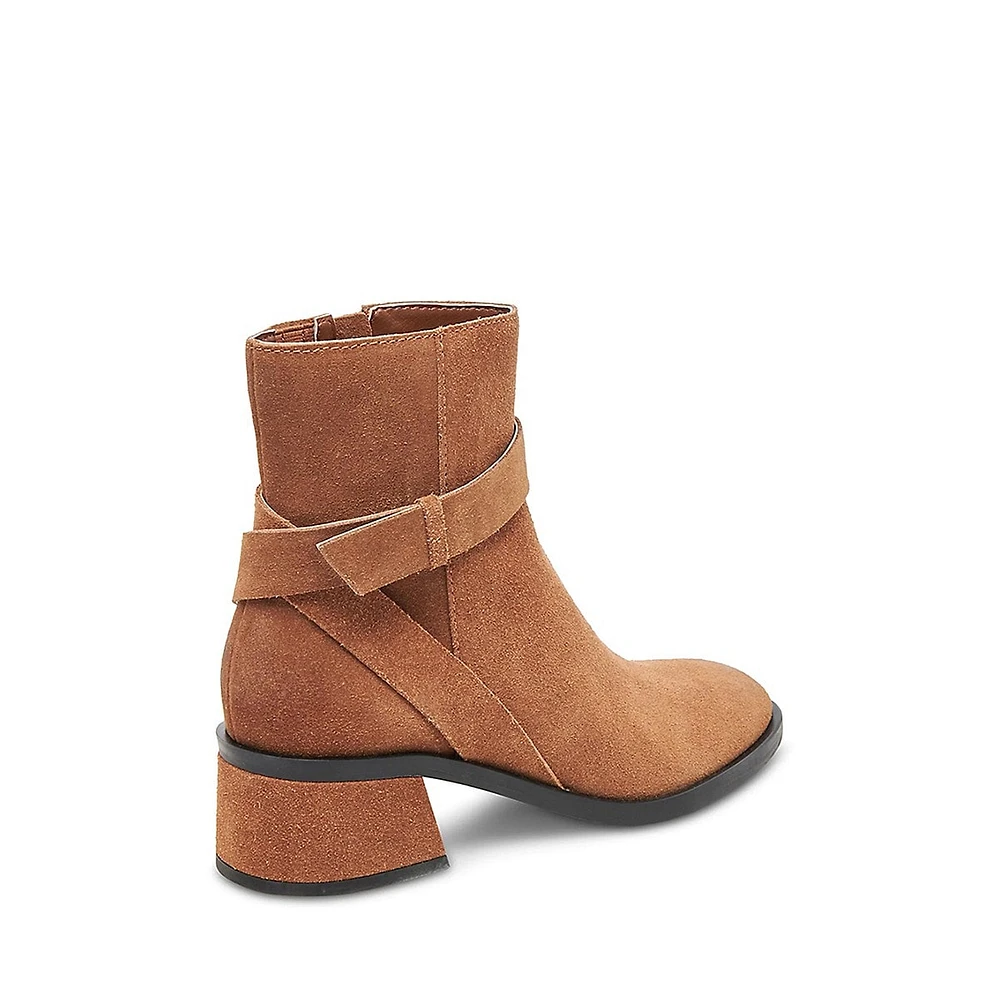 Leland Strappy Block-Heel Suede Booties