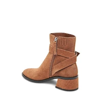 Leland Strappy Block-Heel Suede Booties