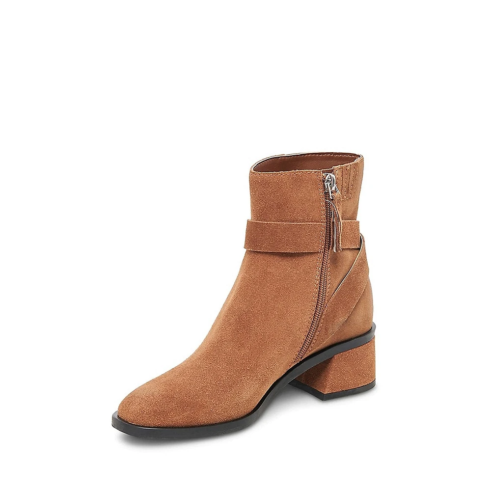 Leland Strappy Block-Heel Suede Booties