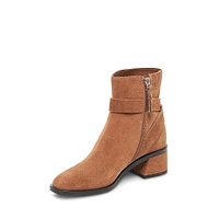 Leland Strappy Block-Heel Suede Booties