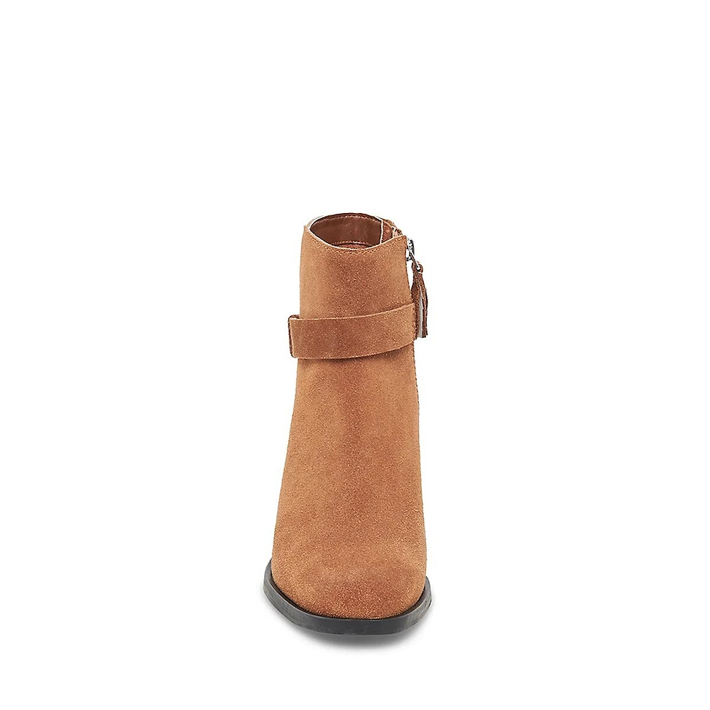 Leland Strappy Block-Heel Suede Booties