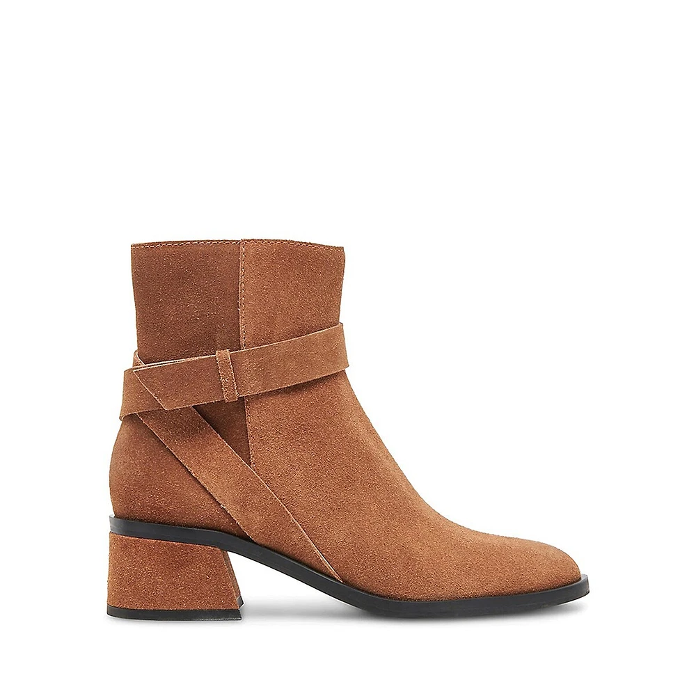 Leland Strappy Block-Heel Suede Booties