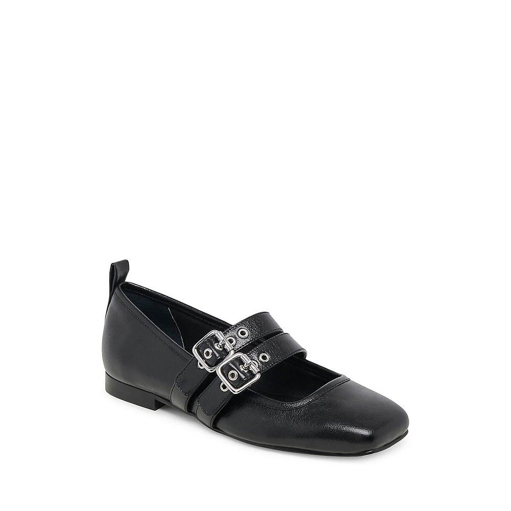 Ashlyn Square-Toe Leather Mary-Jane Flats