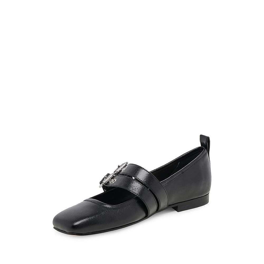 Ashlyn Square-Toe Leather Mary-Jane Flats