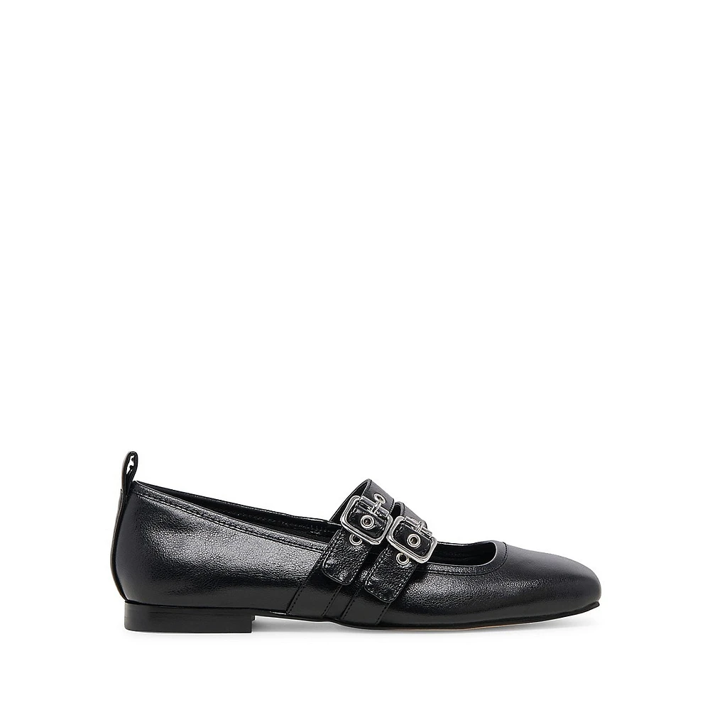 Ashlyn Square-Toe Leather Mary-Jane Flats