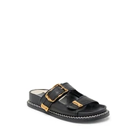 Sevana Dual-Strap Leather Platform Slide Sandals