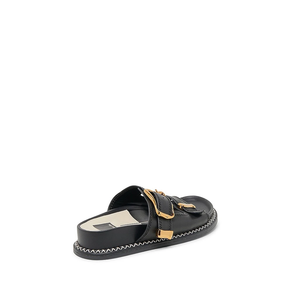 Sevana Dual-Strap Leather Platform Slide Sandals