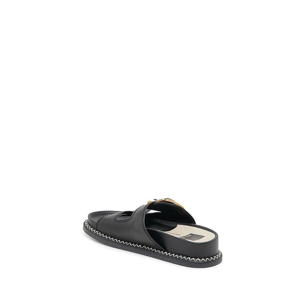 Sevana Dual-Strap Leather Platform Slide Sandals