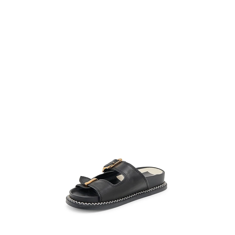 Sevana Dual-Strap Leather Platform Slide Sandals