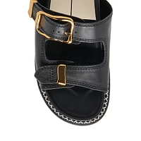 Sevana Dual-Strap Leather Platform Slide Sandals