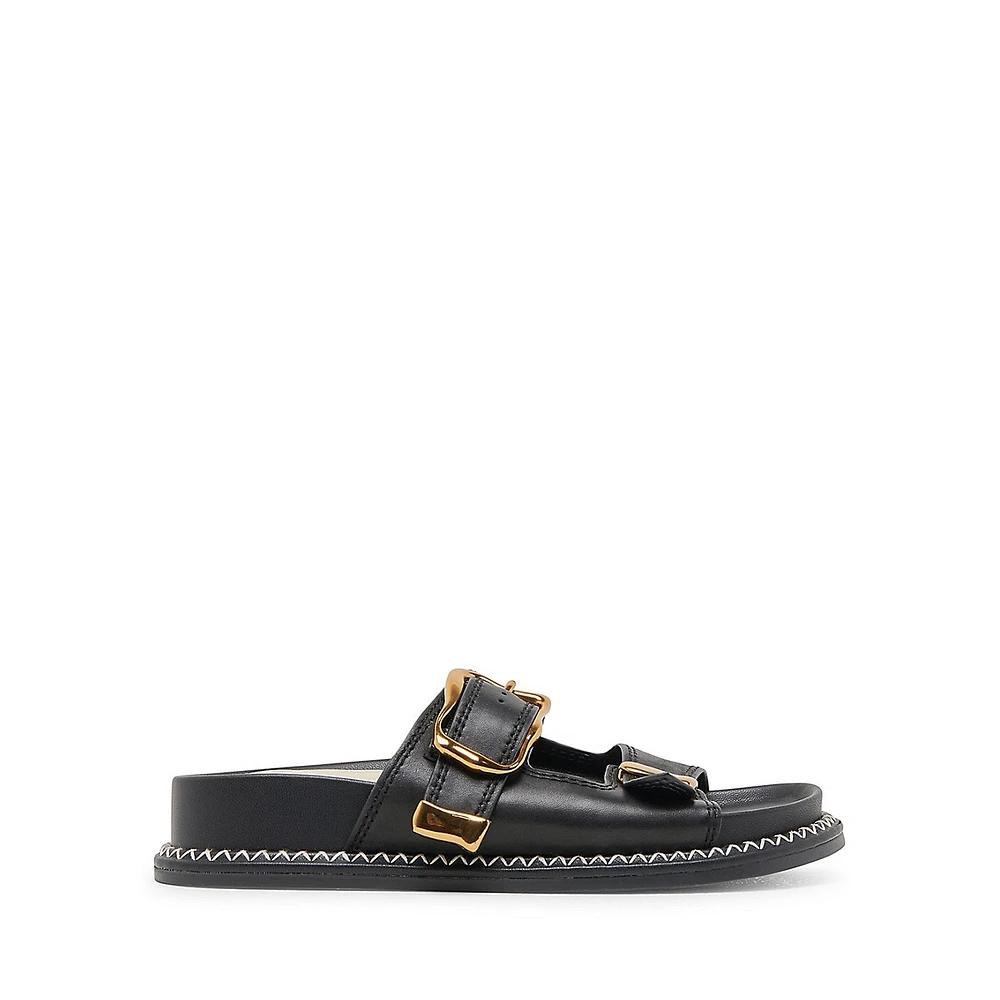 Sevana Dual-Strap Leather Platform Slide Sandals