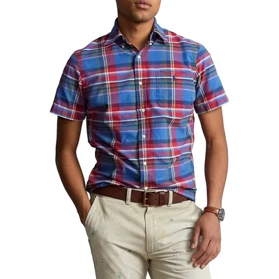 Classic-Fit Short-Sleeve Check Oxford Shirt