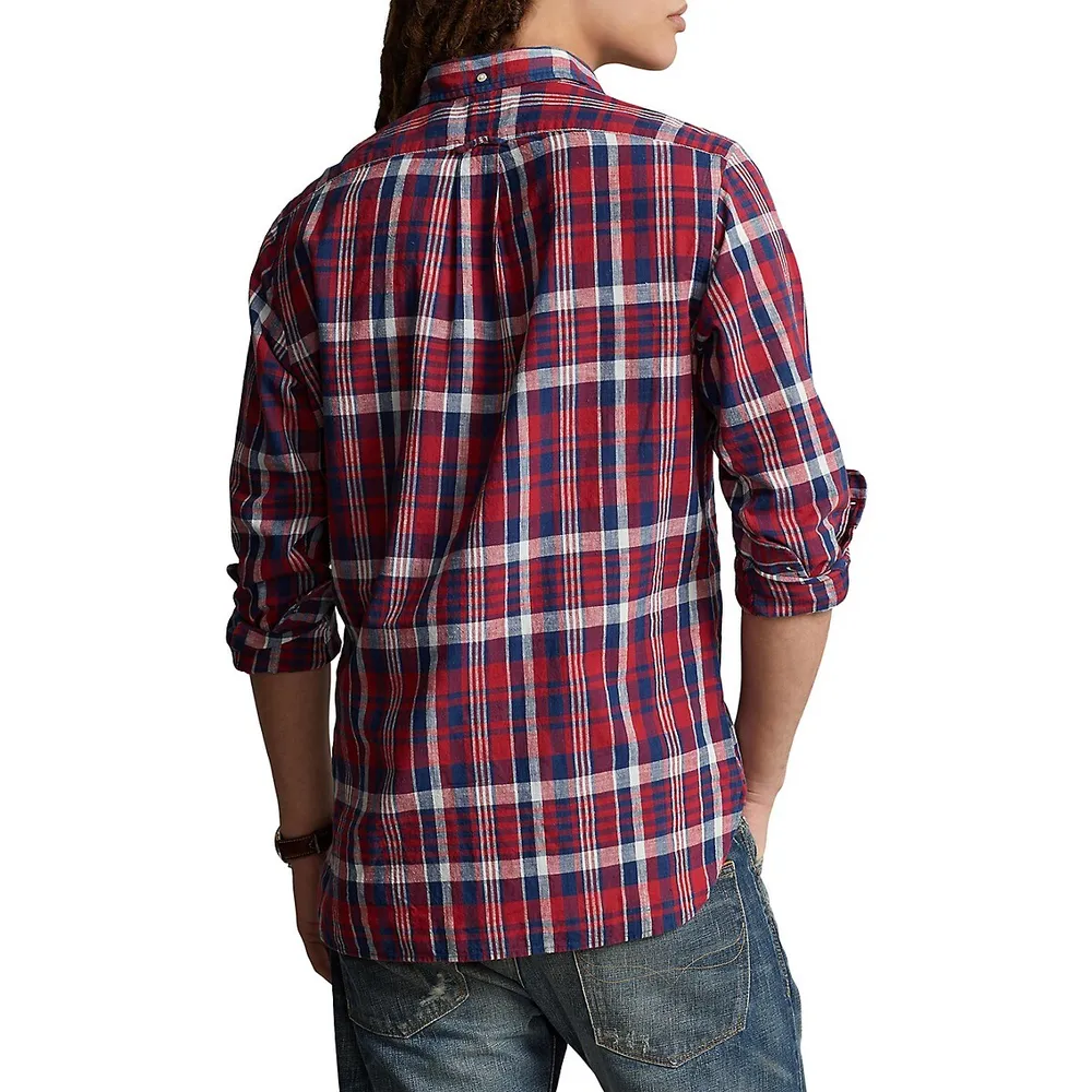 Classic-Fit Madras Plaid Popover Shirt