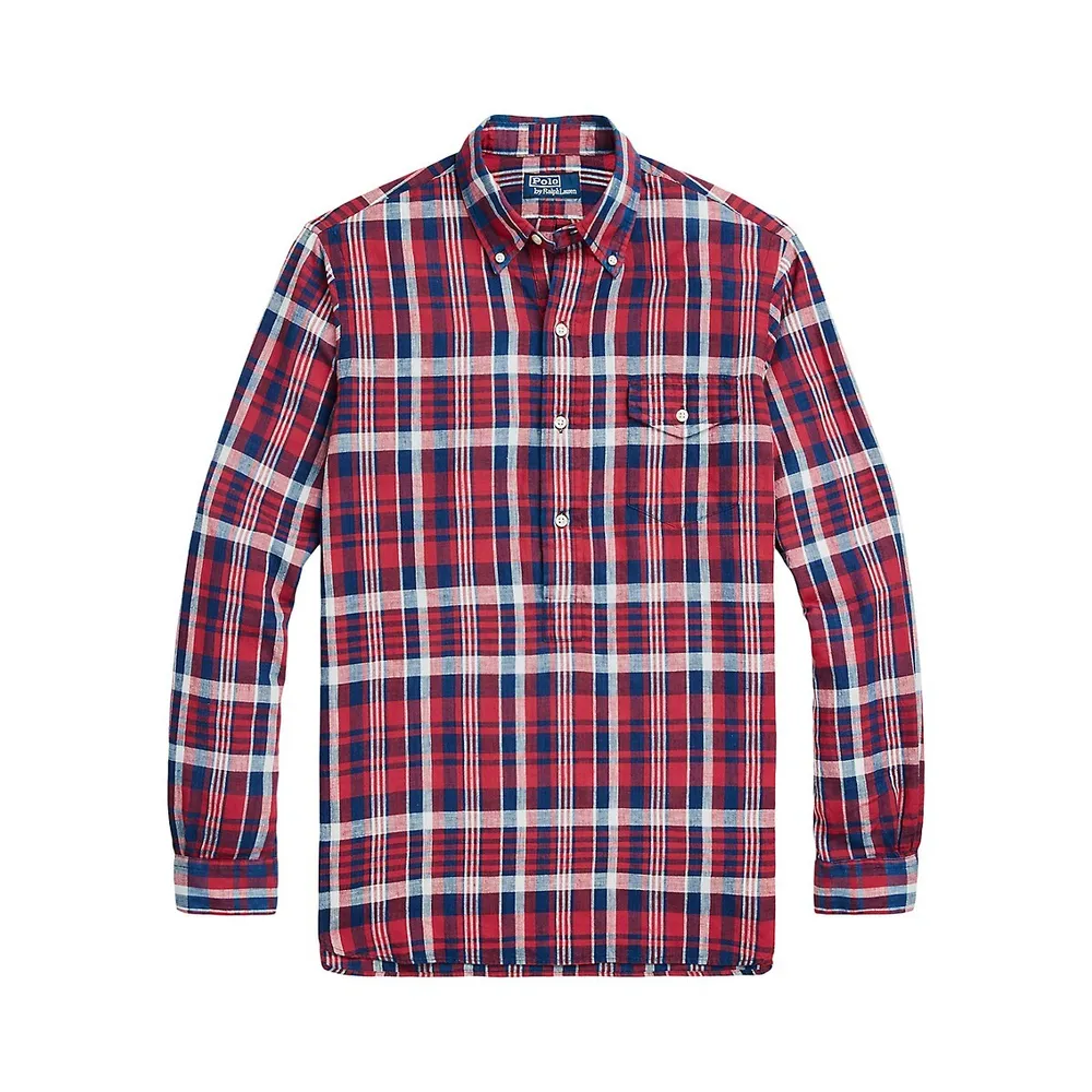 Classic-Fit Madras Plaid Popover Shirt