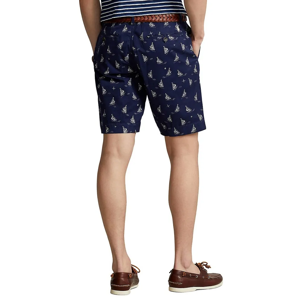 Classic-Fit Sailboat-Print Chino Shorts