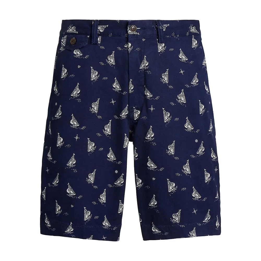 Classic-Fit Sailboat-Print Chino Shorts