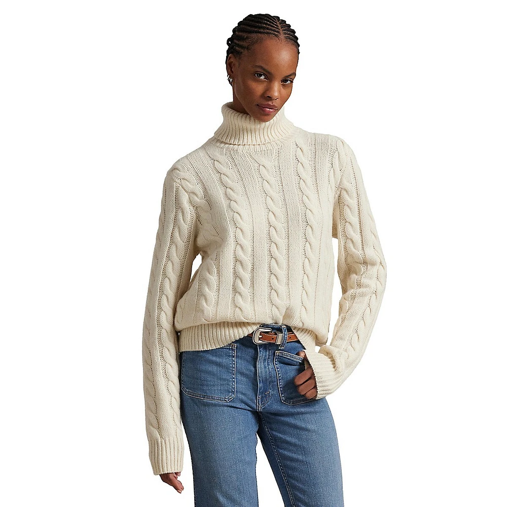 Cable-Knit Wool-Cashmere Turtleneck Sweater