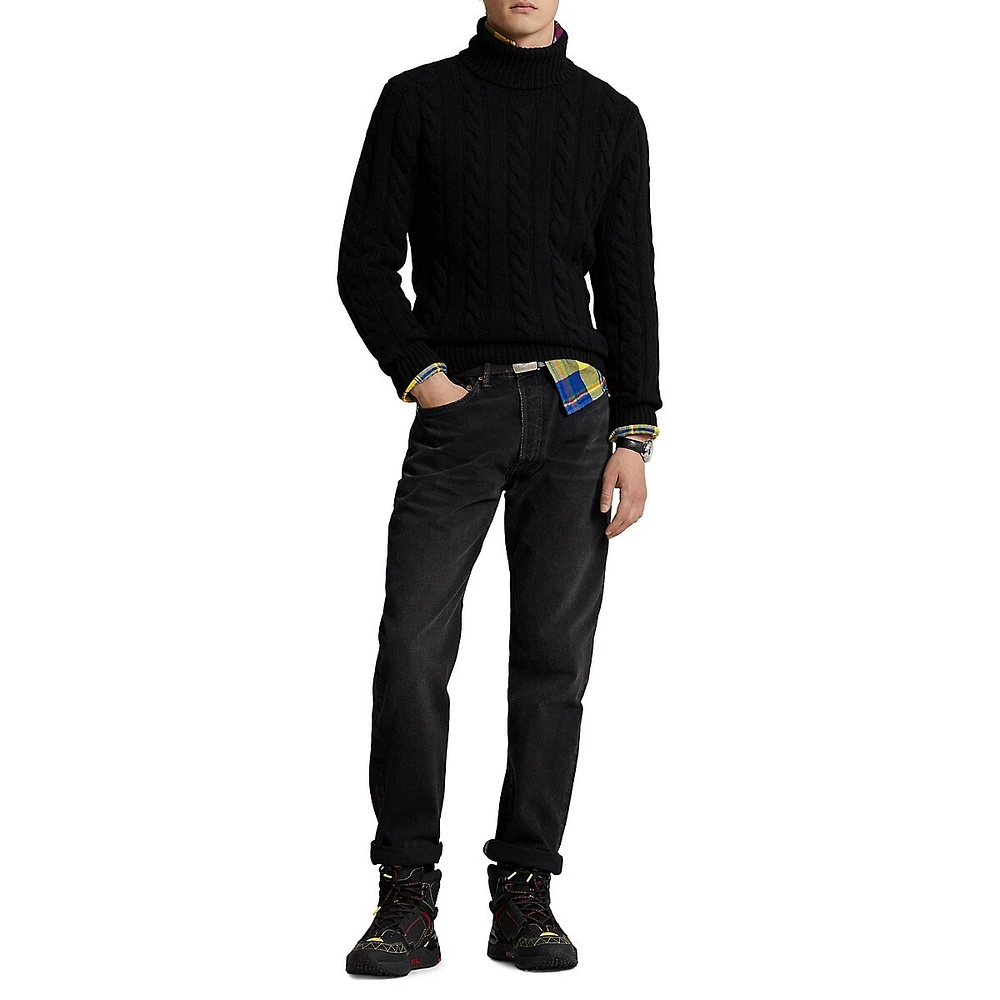 Cable-Knit Wool & Cashmere Turtleneck Sweater