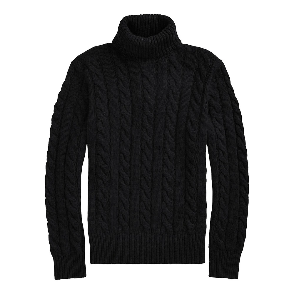 Cable-Knit Wool & Cashmere Turtleneck Sweater