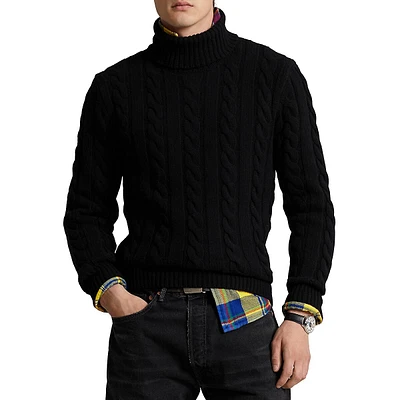 Cable-Knit Wool & Cashmere Turtleneck Sweater