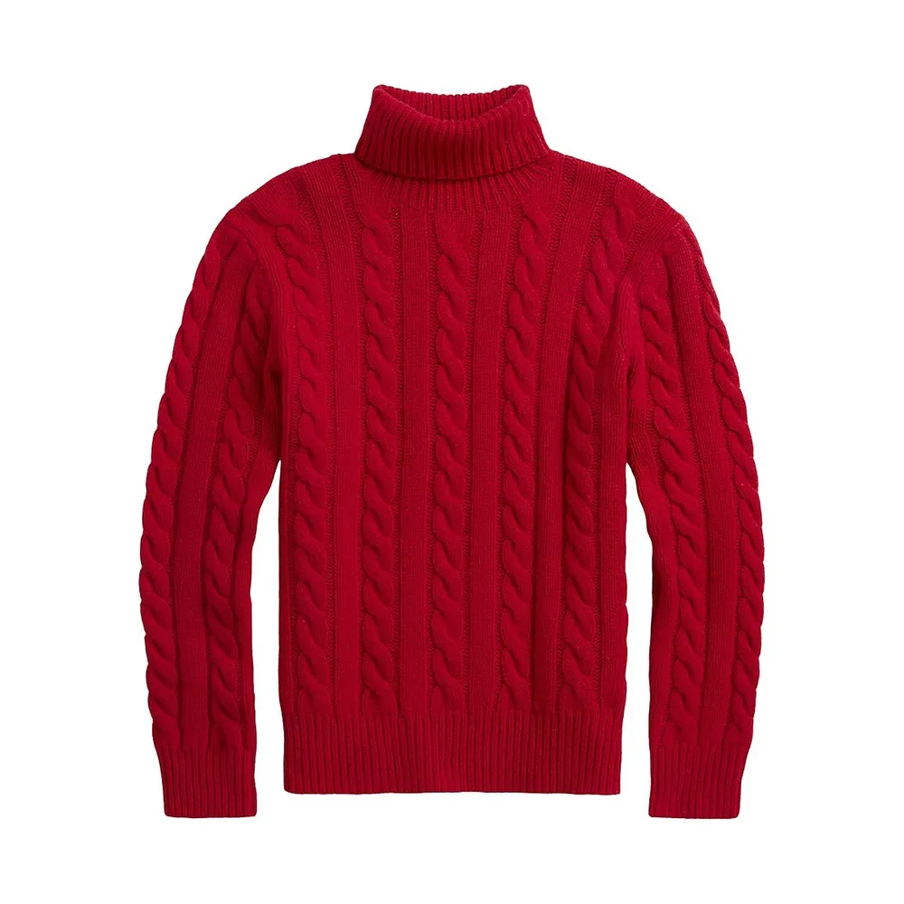 Cable-Knit Wool & Cashmere Turtleneck Sweater