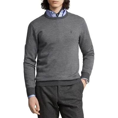 Herringbone-Knit Washable Wool Sweater