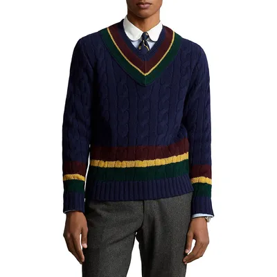 Cable-Knit Wool-Cashmere Cricket Sweater