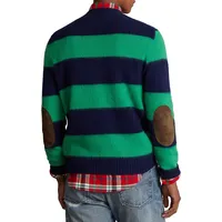 Suede-Trim Striped Wool-Cashmere Sweater