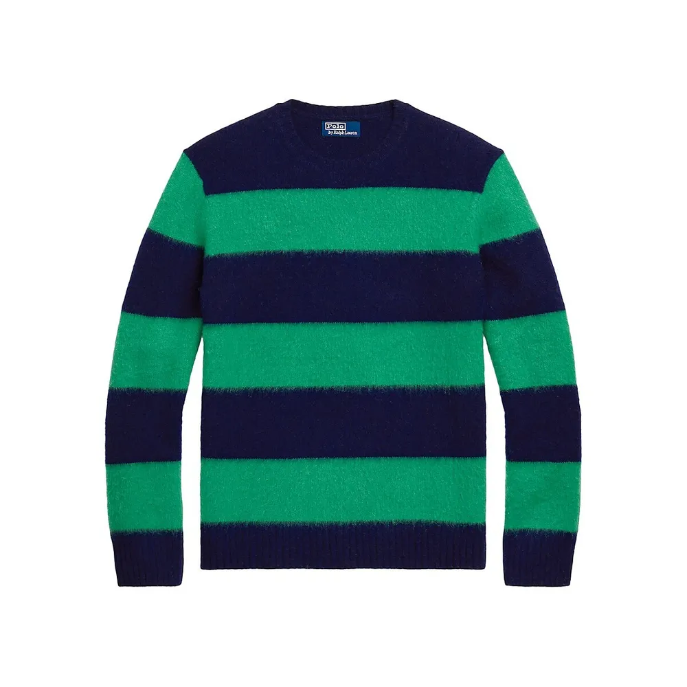 Suede-Trim Striped Wool-Cashmere Sweater