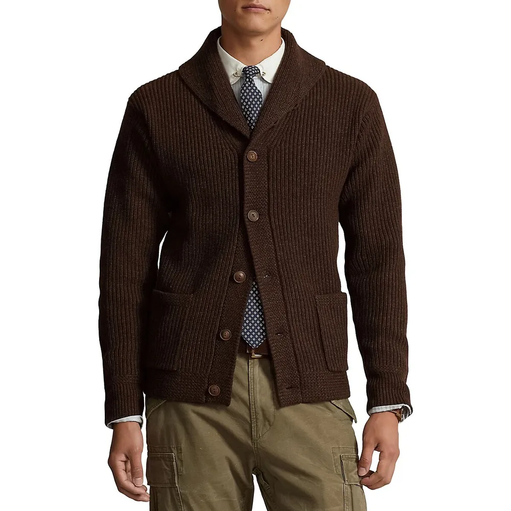 Wool-Blend Shawl-Collar Cardigan
