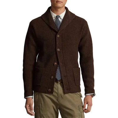 Wool-Blend Shawl-Collar Cardigan