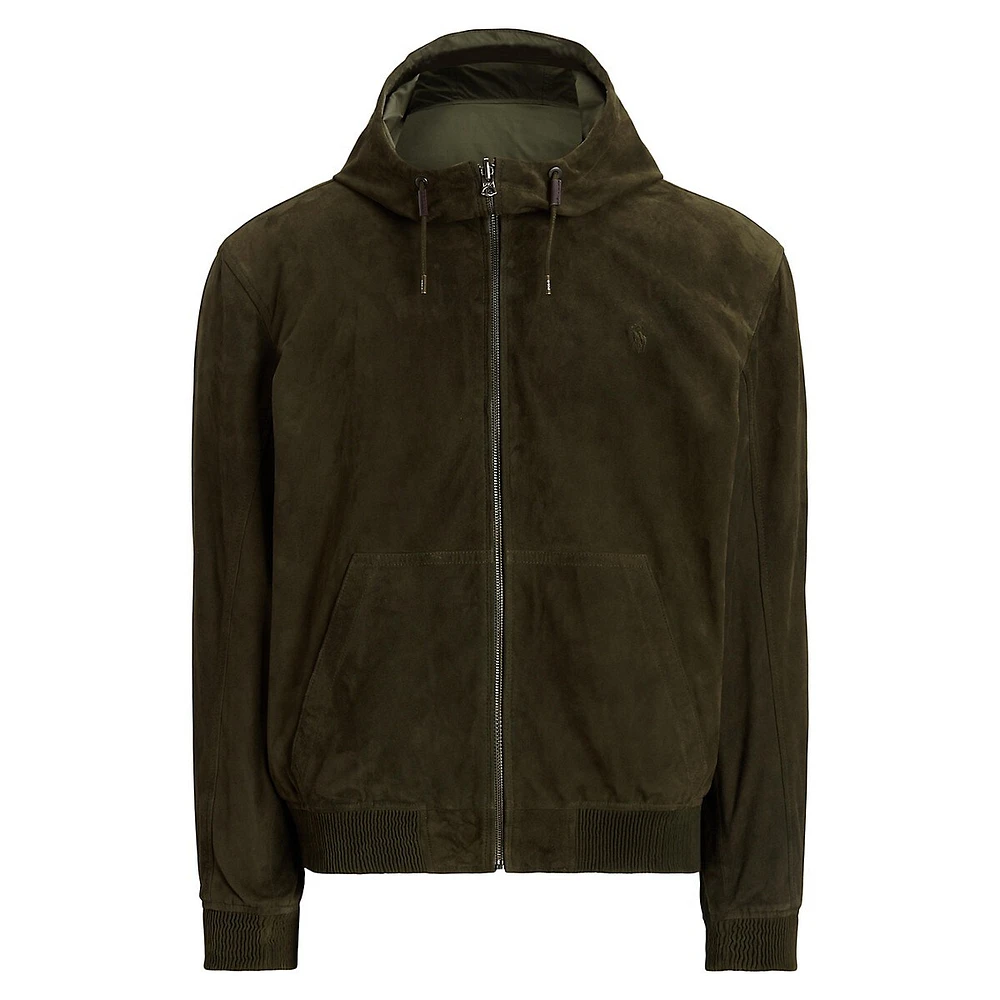 Reversible Suede-Taffeta Hooded Jacket