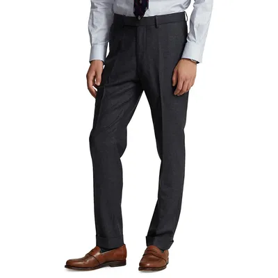 Stretch Wool-Blend Flannel Suit Pants