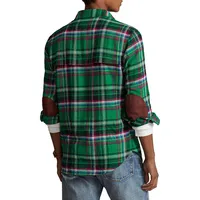 Classic-Fit Suede-Patch Plaid Workshirt