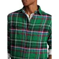 Classic-Fit Suede-Patch Plaid Workshirt
