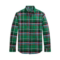 Classic-Fit Suede-Patch Plaid Workshirt