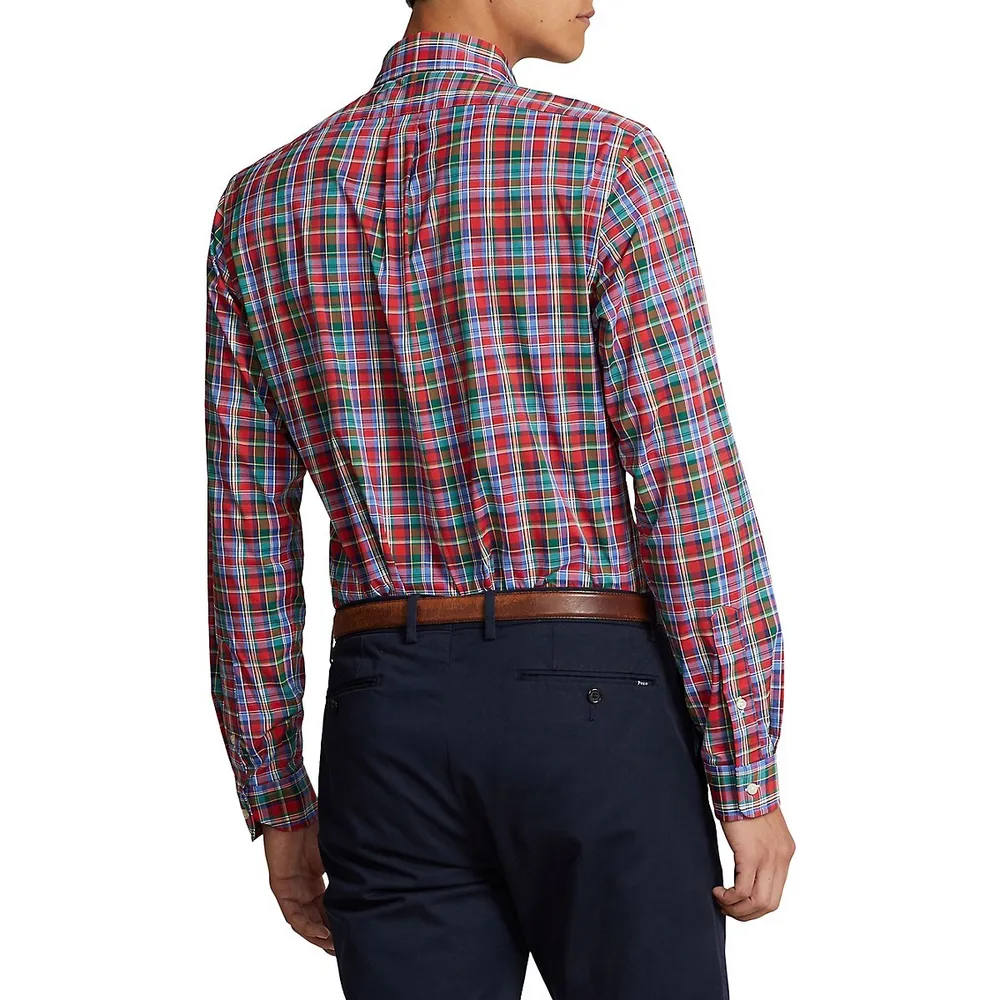 Classic-Fit Plaid Stretch Twill Shirt