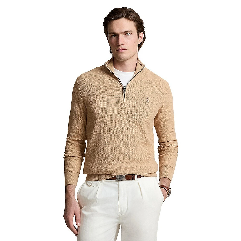 Mesh-Knit Cotton Quarter-Zip Sweater