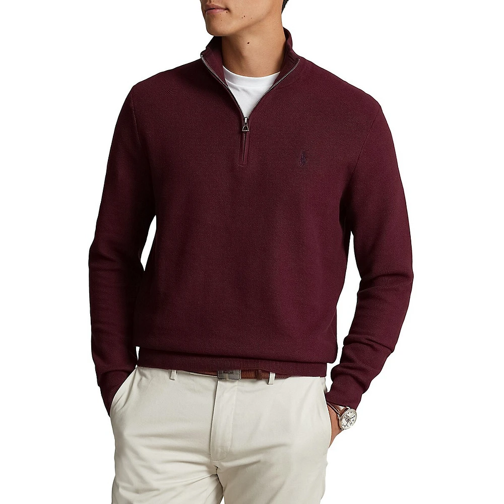 Cotton Mesh Quarter-Zip Pullover