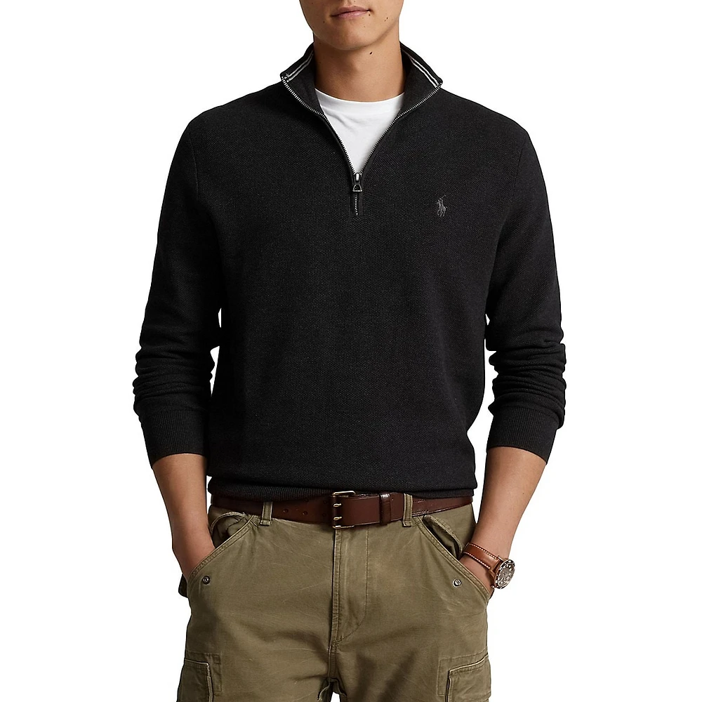 Cotton Mesh Quarter-Zip Pullover