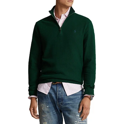 Cotton Mesh Quarter-Zip Pullover