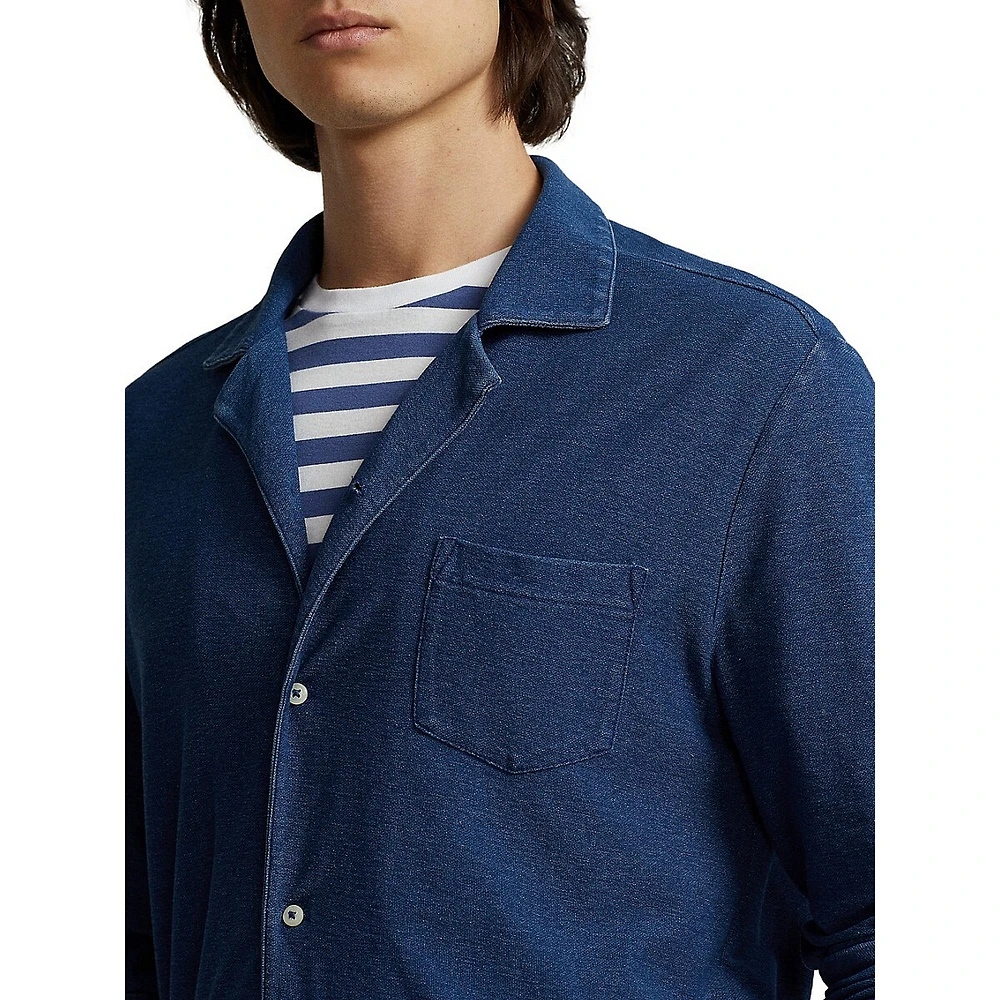 Indigo-Dyed Mesh Camp Shirt