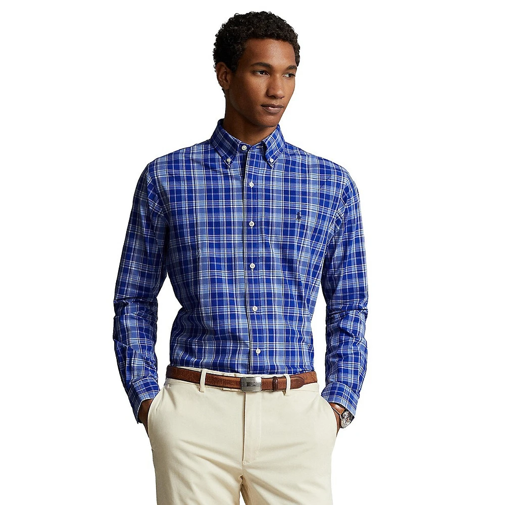 Classic-Fit Gingham Stretch-Poplin Shirt