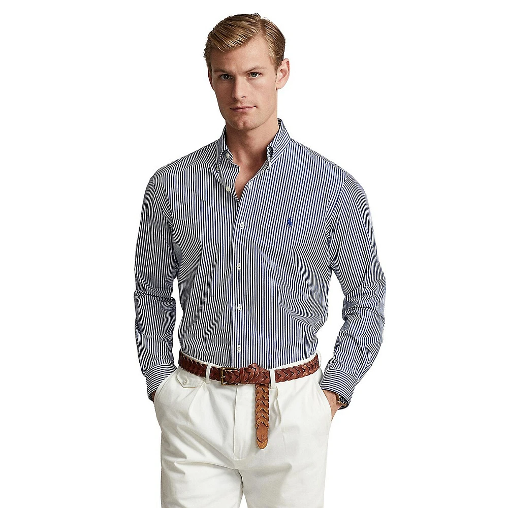 Classic-Fit Striped Stretch Poplin Shirt